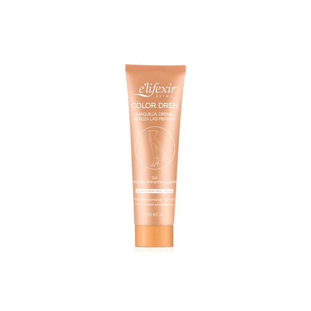 Eine Tube "Color Dren" Make-up-Gel mit Abbildung von Beinen. "Make Up, Slender & Draining Leg Gel".