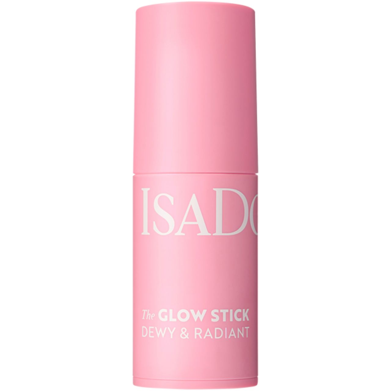 Rosa Glow Stick mit geschlossener Kappe. Aufschrift: IsaDora, The Glow Stick, Dewy & Radiant.