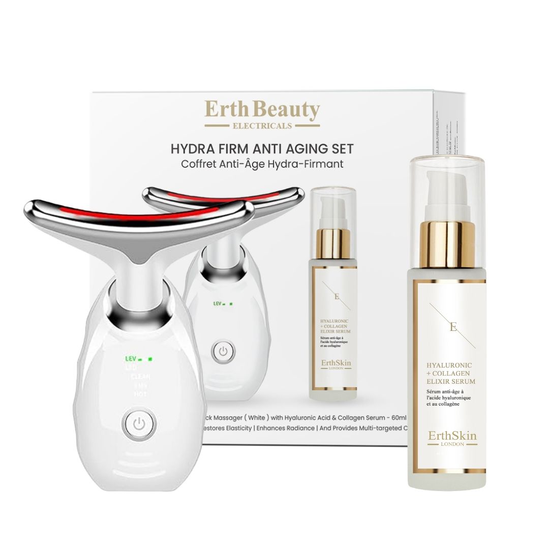 Hydra Firm Anti Aging Set mit zwei Massagegeräten und Hyaluronserum.