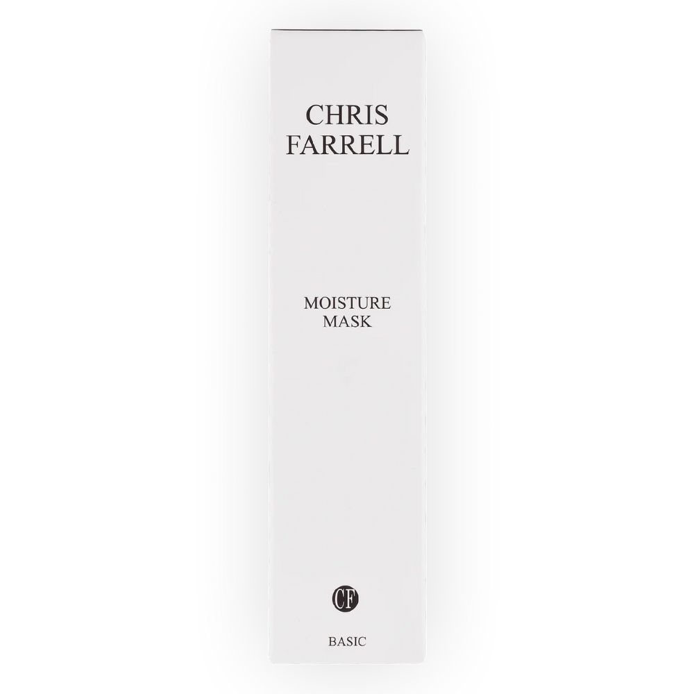 Weiße Verpackung mit Aufschrift "CHRIS FARRELL MOISTURE MASK". Logo unten. "BASIC" darunter.