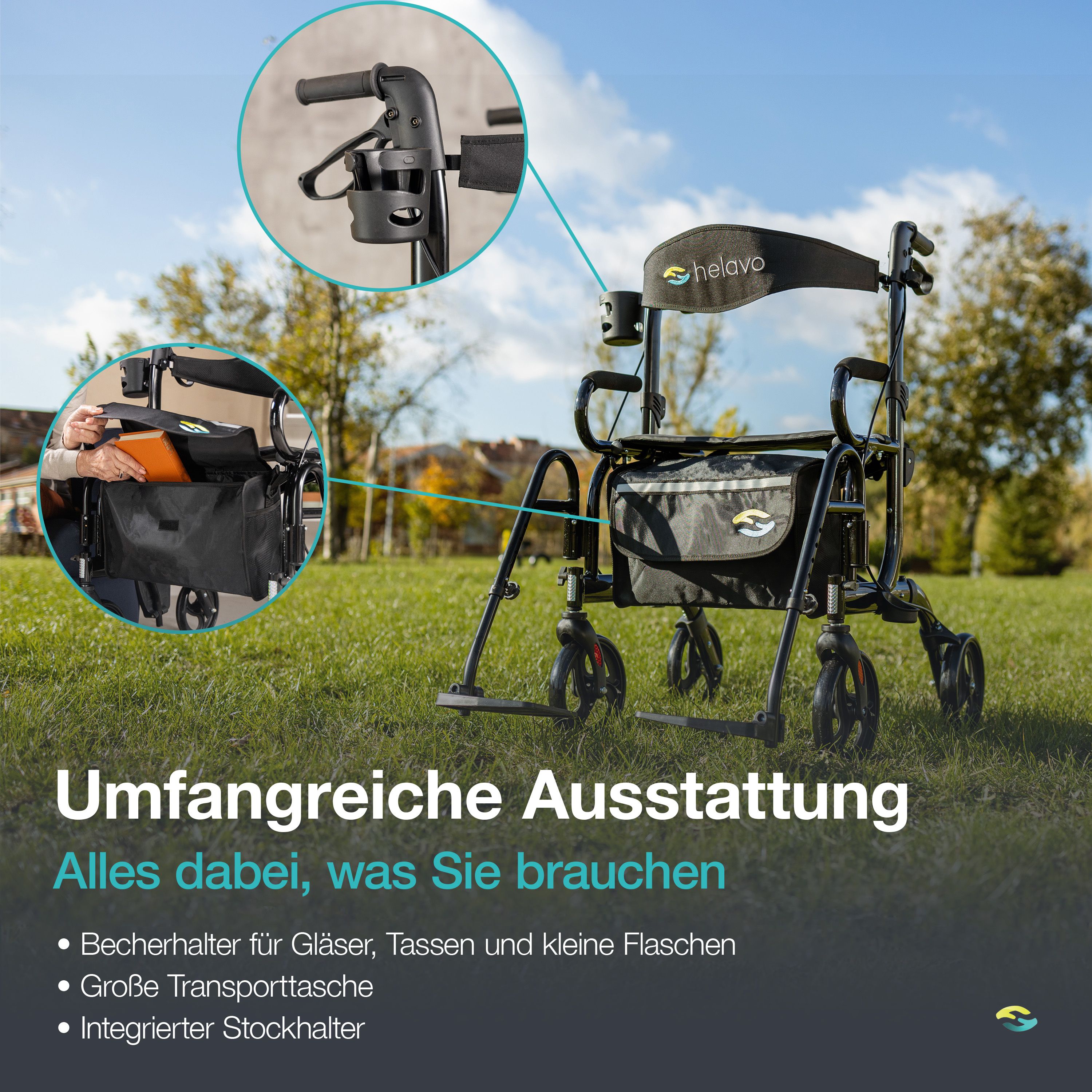 Helavo 2 in 1 Rollator & Rollstuhl in Einem - Faltbarer Rollator mit Fußstützen