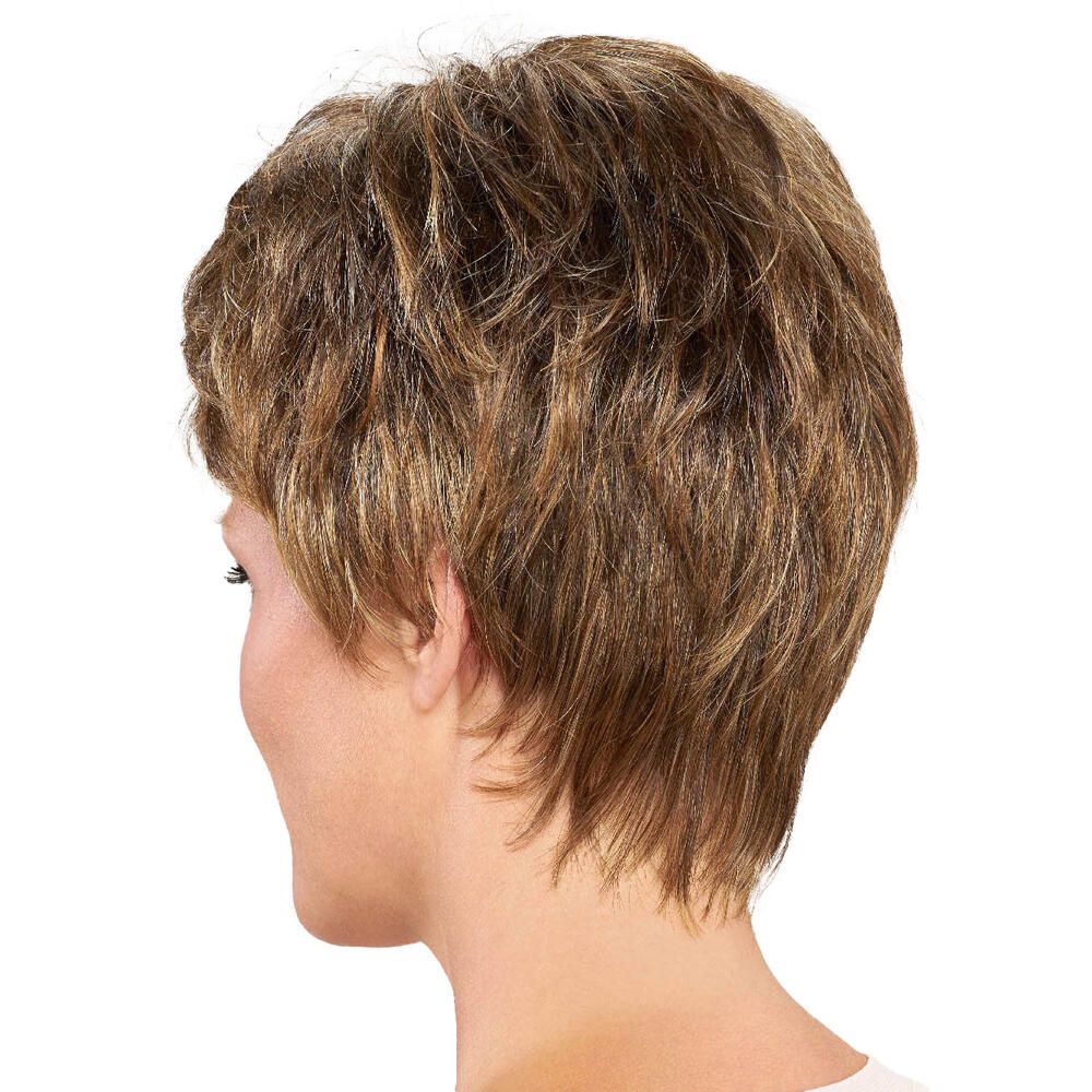 Perücke PORTO Comfort Plus, Nussbraun/Goldblond gesträhnt. Rückansicht der Perücke.