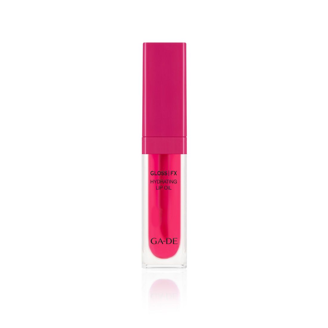 Ga-De Hydrating Lip Oil. Transparente Tube mit pinkem Inhalt und Verschluss. Schriftzug "GLOSS FX HYDRATING LIP OIL" und "GA-DE".