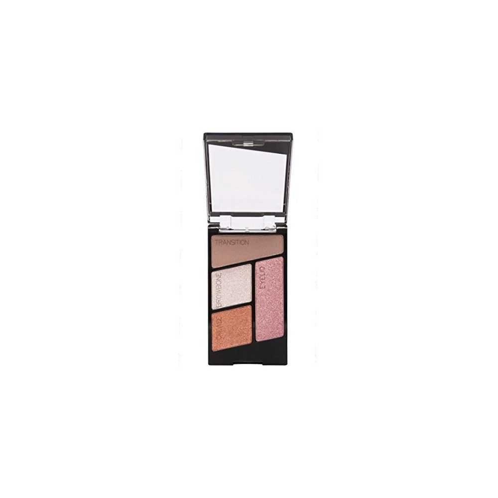 Lidschatten-Palette mit vier Farben und Spiegel. Schwarze Verpackung. Offen.