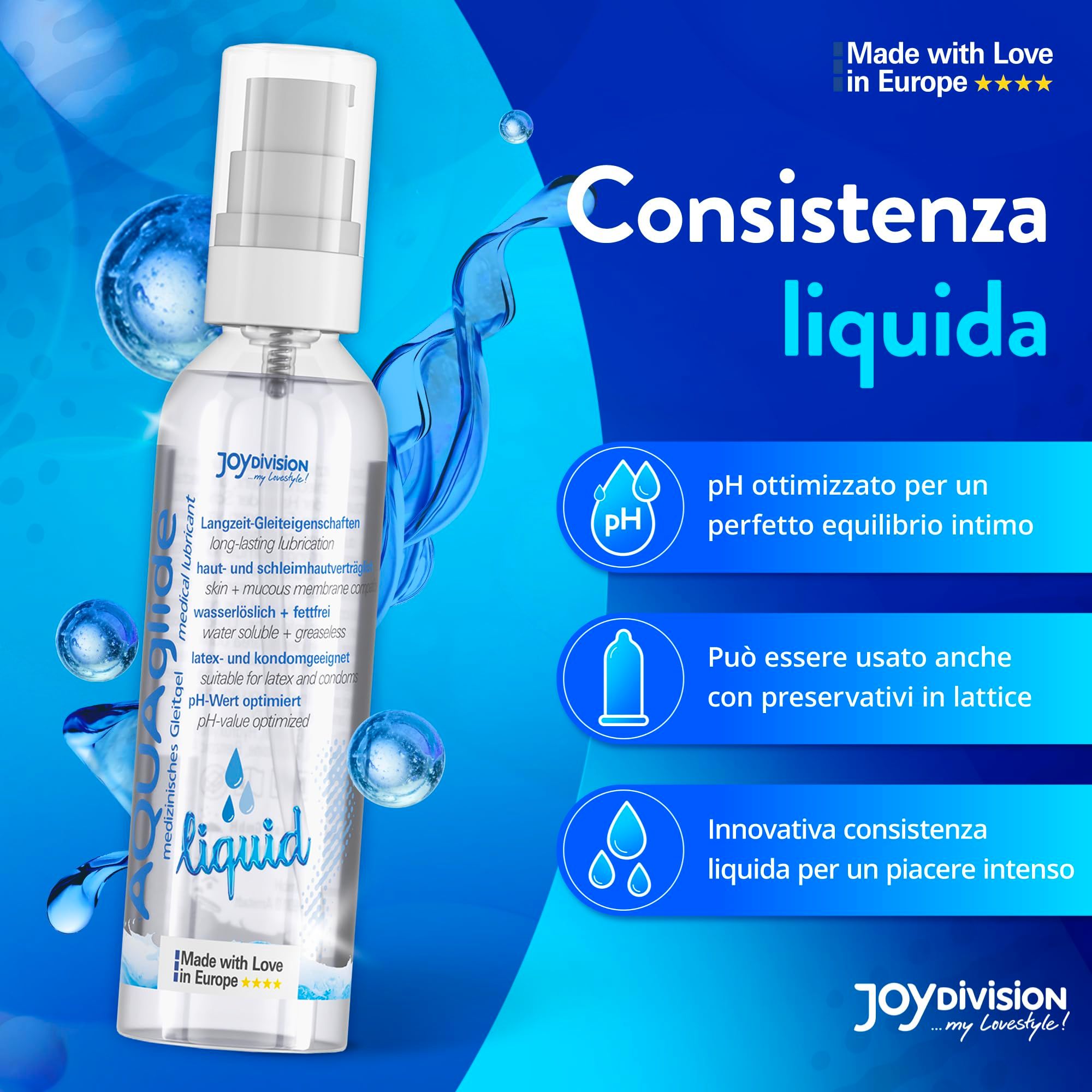 Joydivision AQUA GLIDE Liquid Gleitmittel, pH-optimiert, latextauglich.