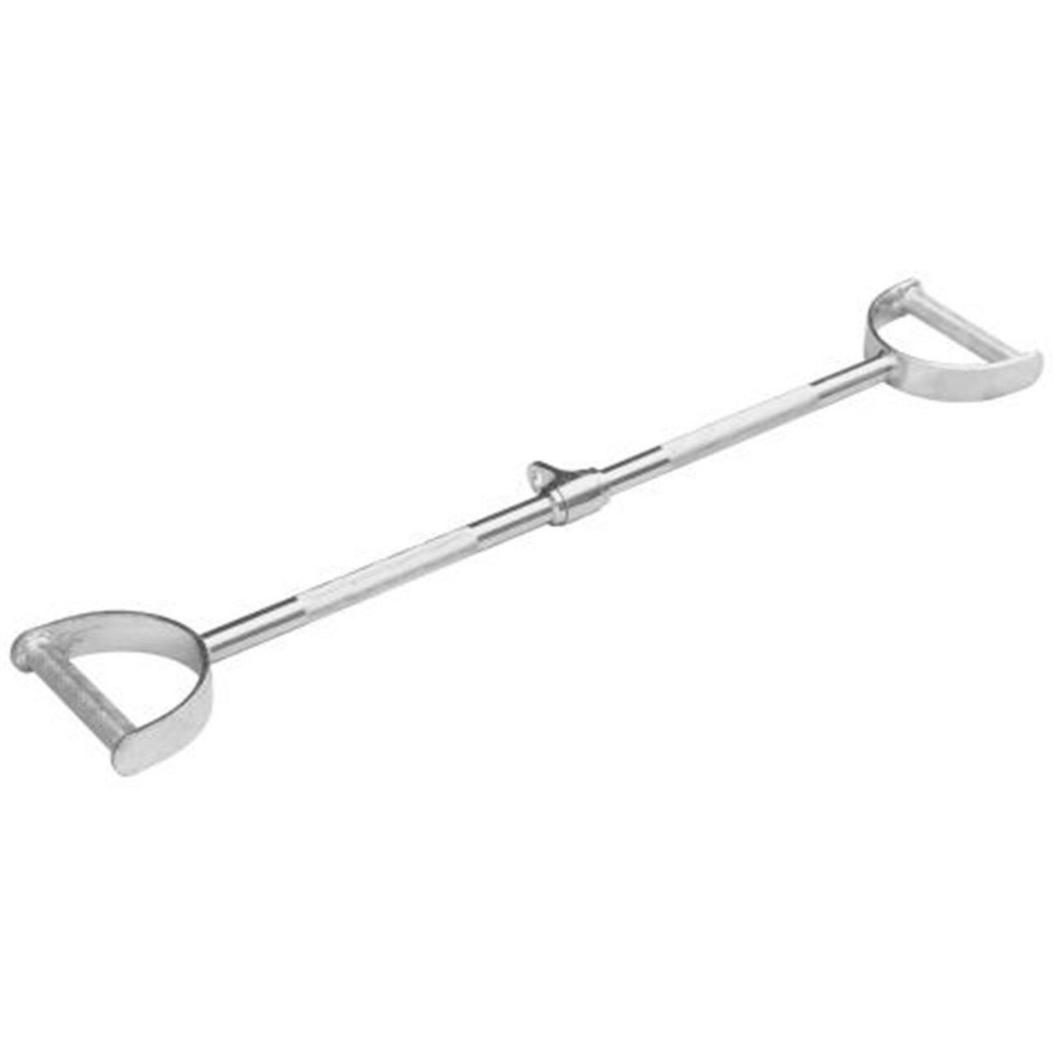 Latzugstange mit Hufgriffen. Silberfarbenes Metall. Zwei Hufgriffe an den Enden. Mittig ein Befestigungspunkt.