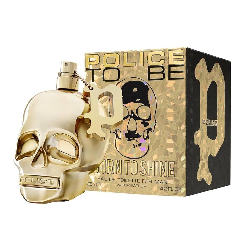 Goldener Totenkopf-Parfümflakon mit passender Schatulle. "Born to Shine" Aufschrift.