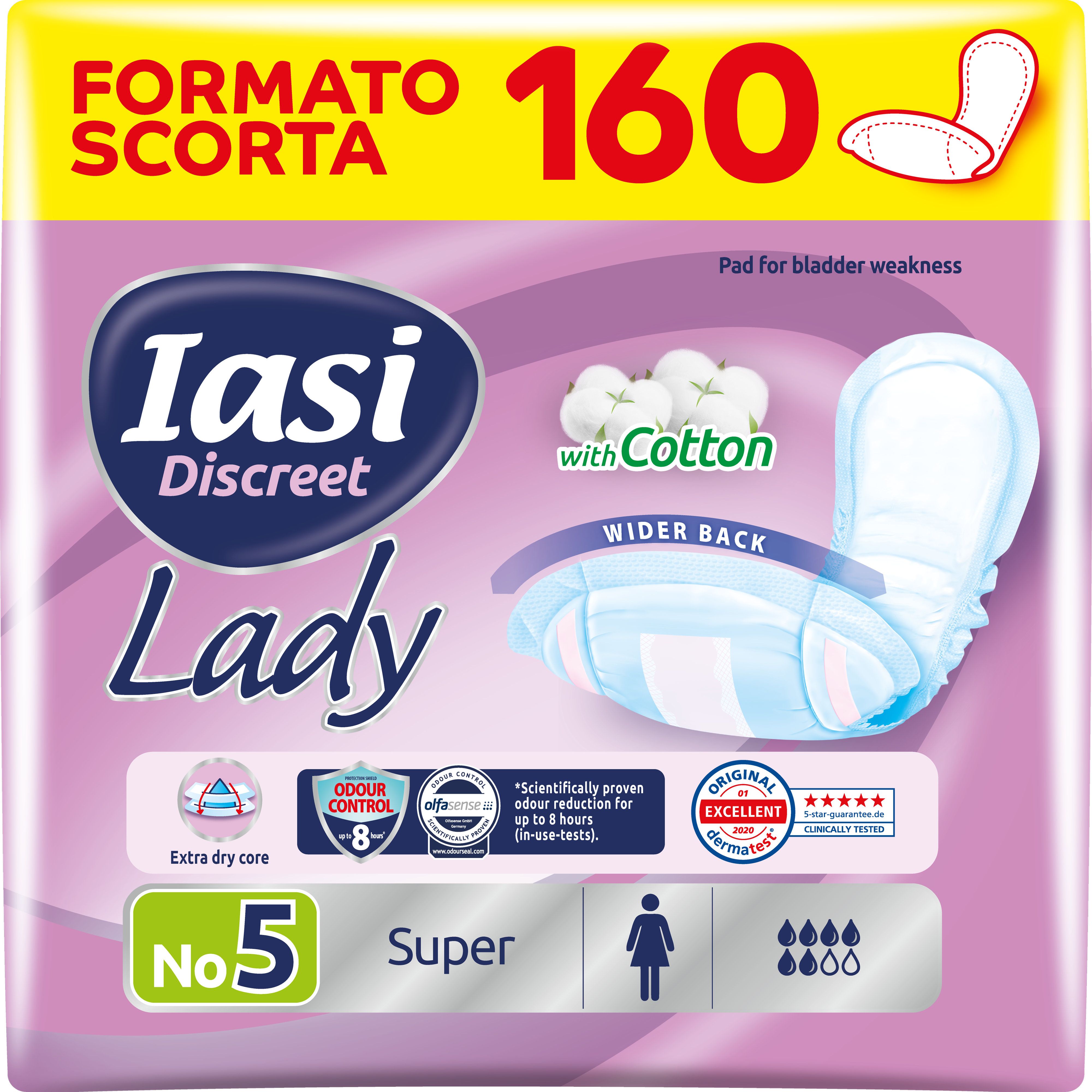 IASI Discreet LADY, Assorbenti per perdite urinarie Femminili Moderate, Taglia Super, 160 Unità