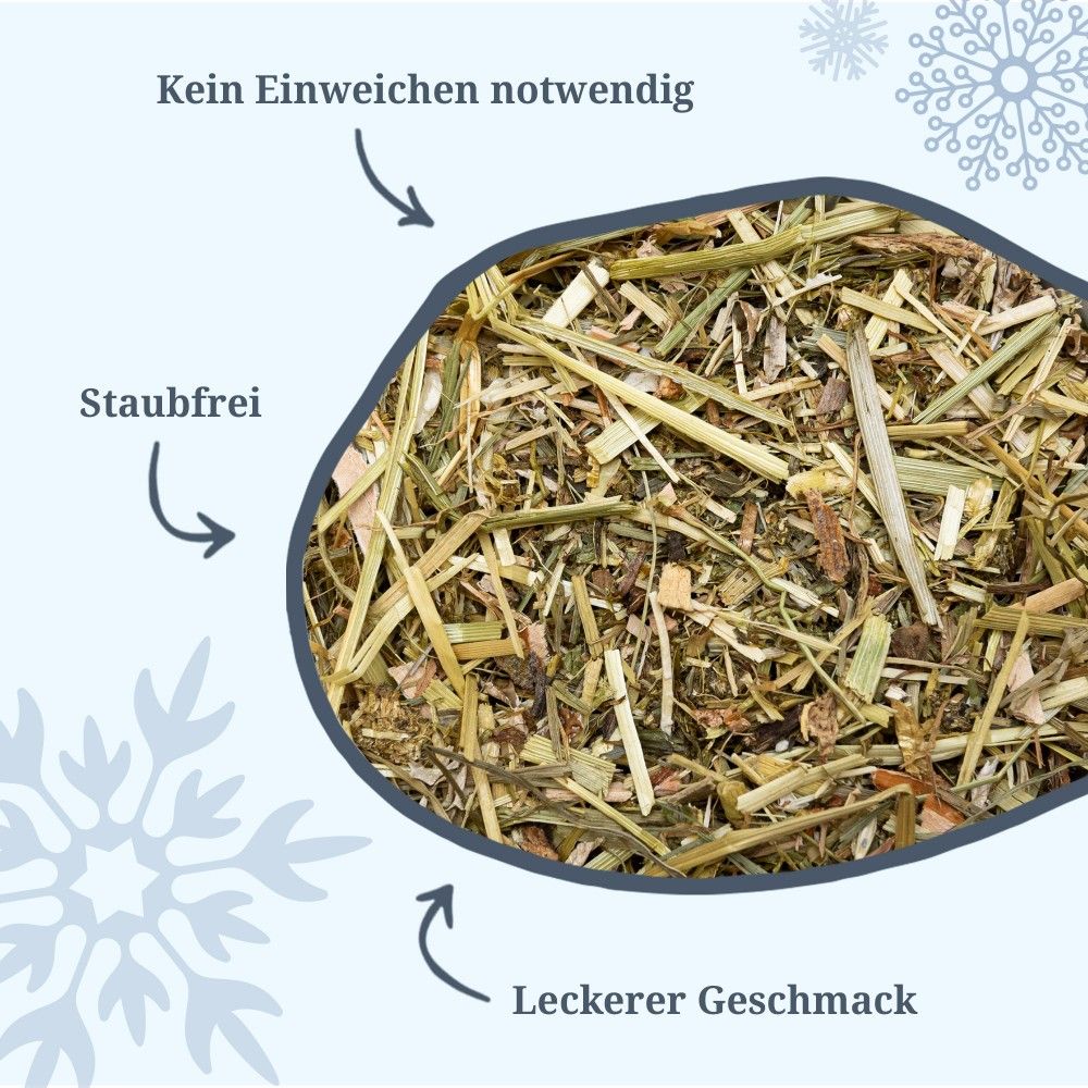 Kräuter in ovaler Form. Texte: Kein Einweichen, staubfrei, leckerer Geschmack.