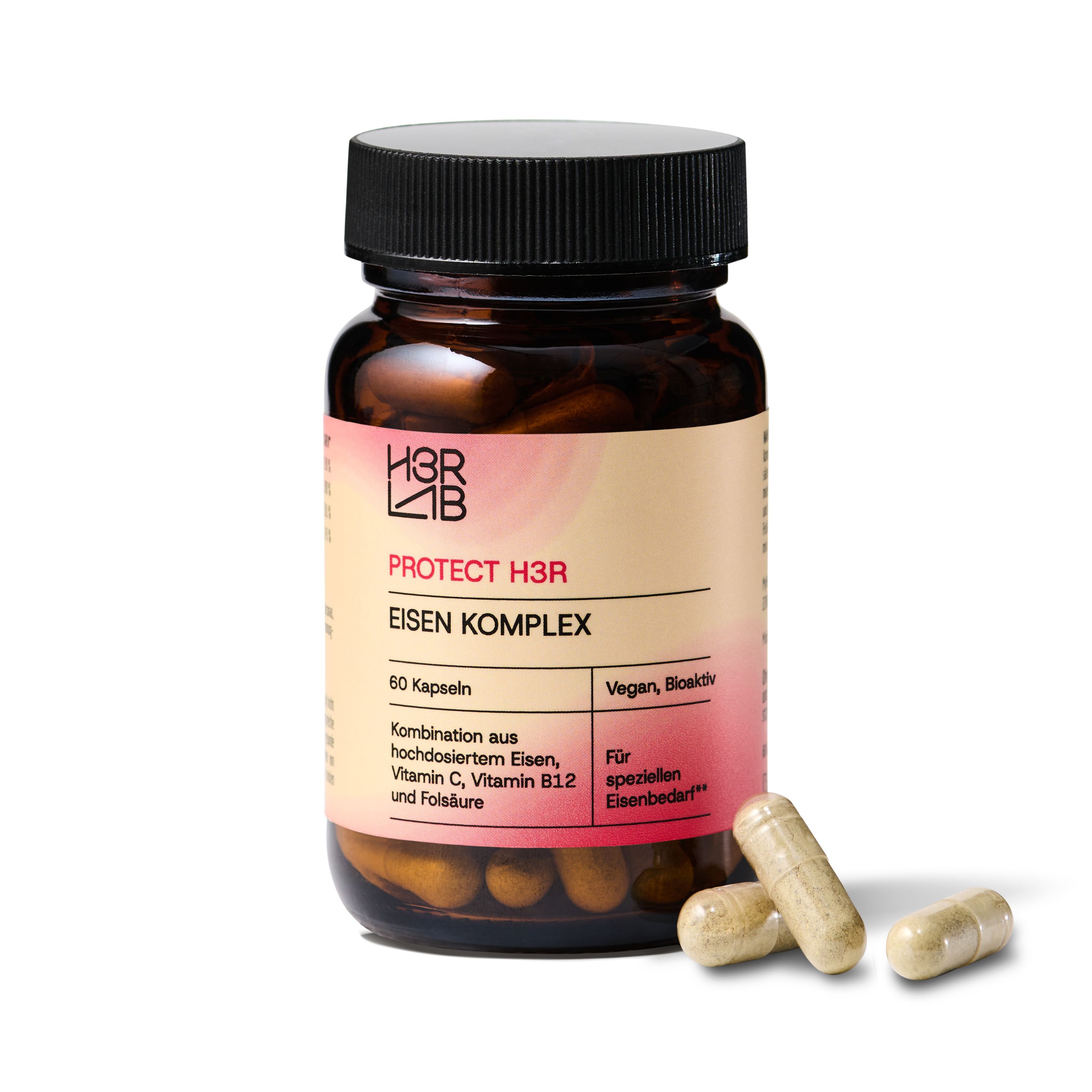 H3R LAB Eisen Komplex – mit Vitamin C, B12 & Folsäure für Energie, Fokus Zellfunktion 60 St Kapseln