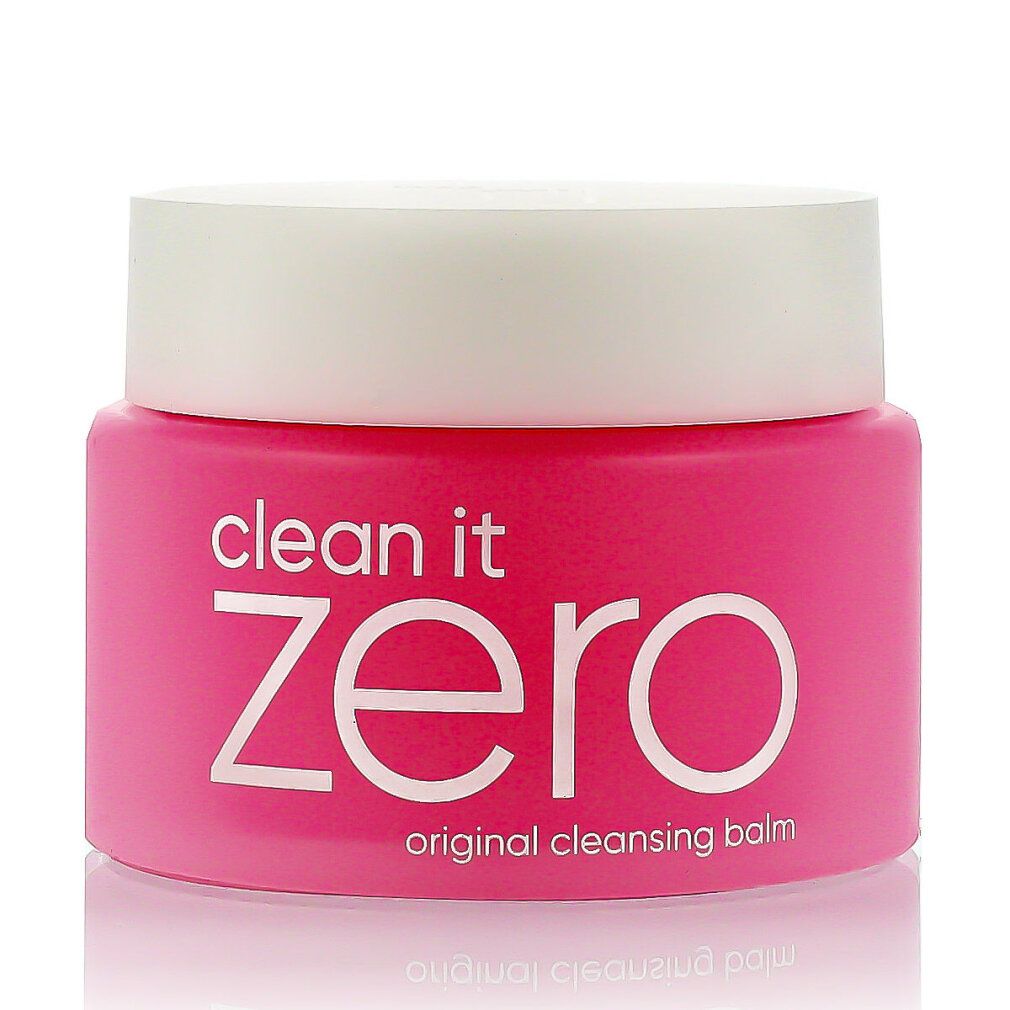 Rosa Tiegel mit weißem Deckel. Aufschrift "clean it zero". Original Cleansing Balm.