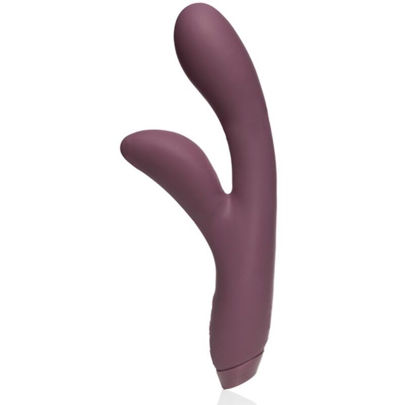 Lila Vibrator in Hasenform. Zwei Ohren, gebogene Form. Auf weißem Hintergrund.