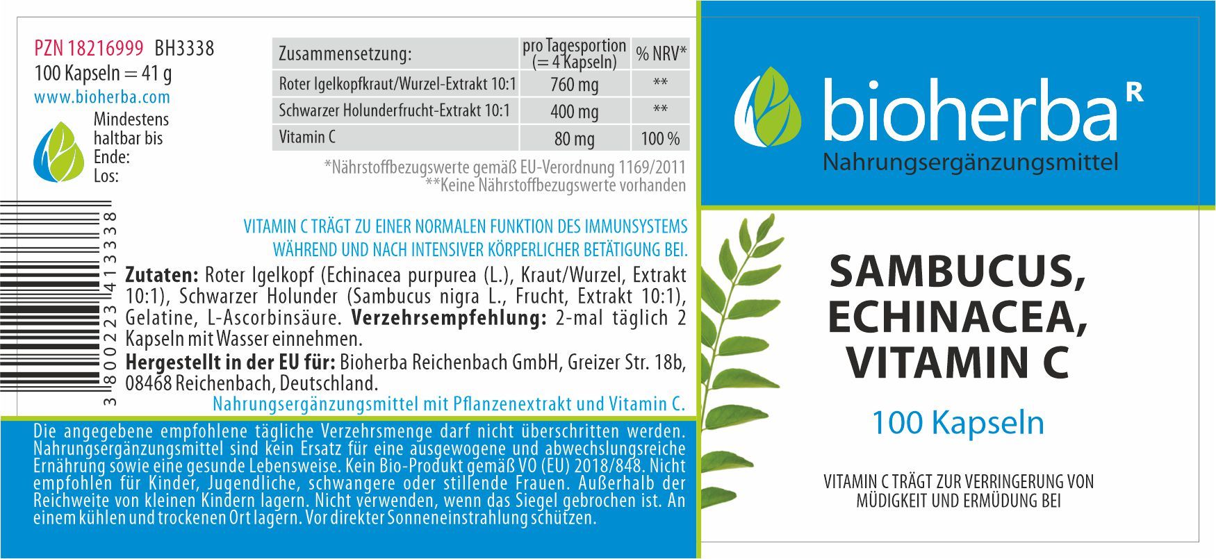 Bioherba Sambucus, Echinacea, Vitamin C Kapseln