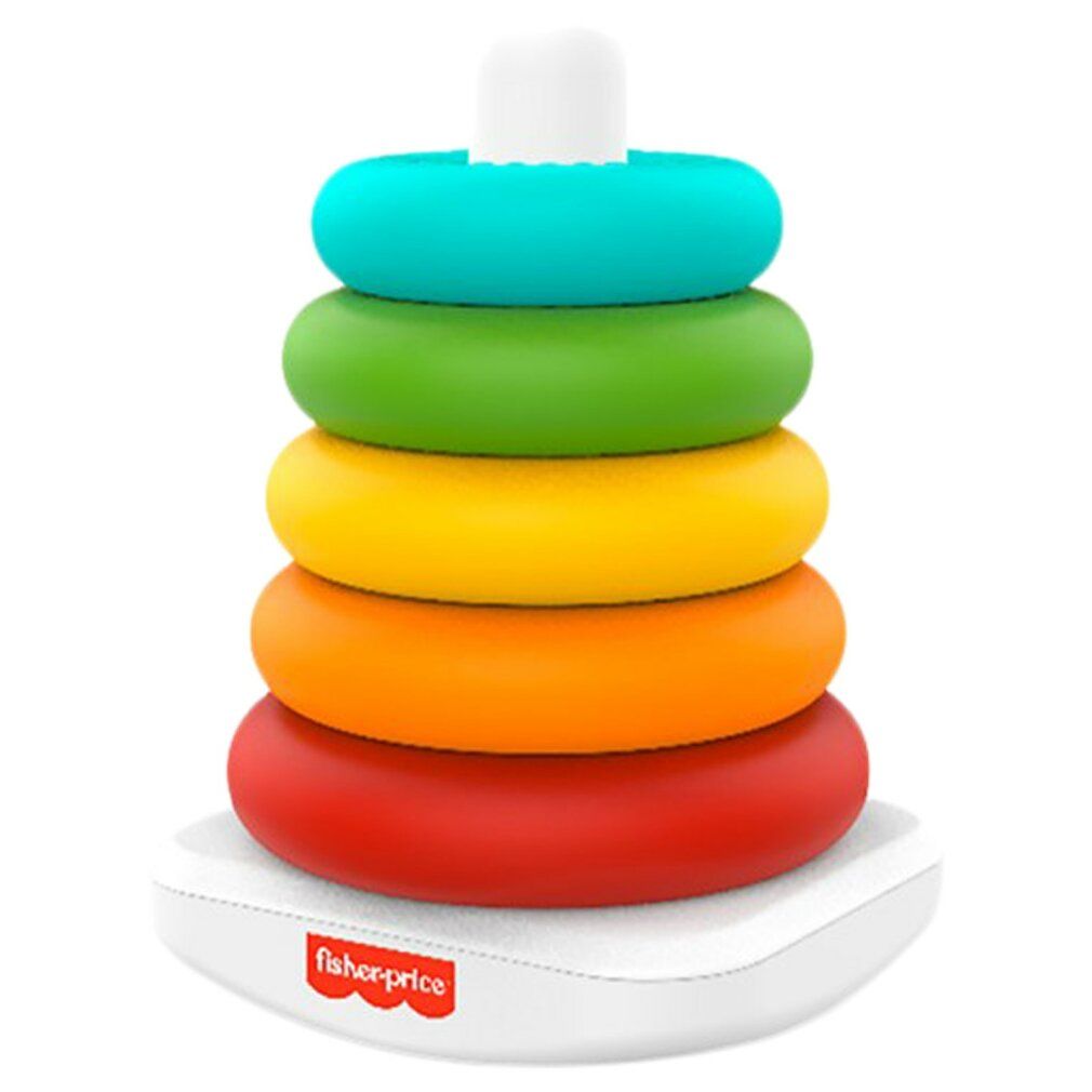 Stapelturm mit 5 farbigen Ringen. Basis und oberster Ring weiß.