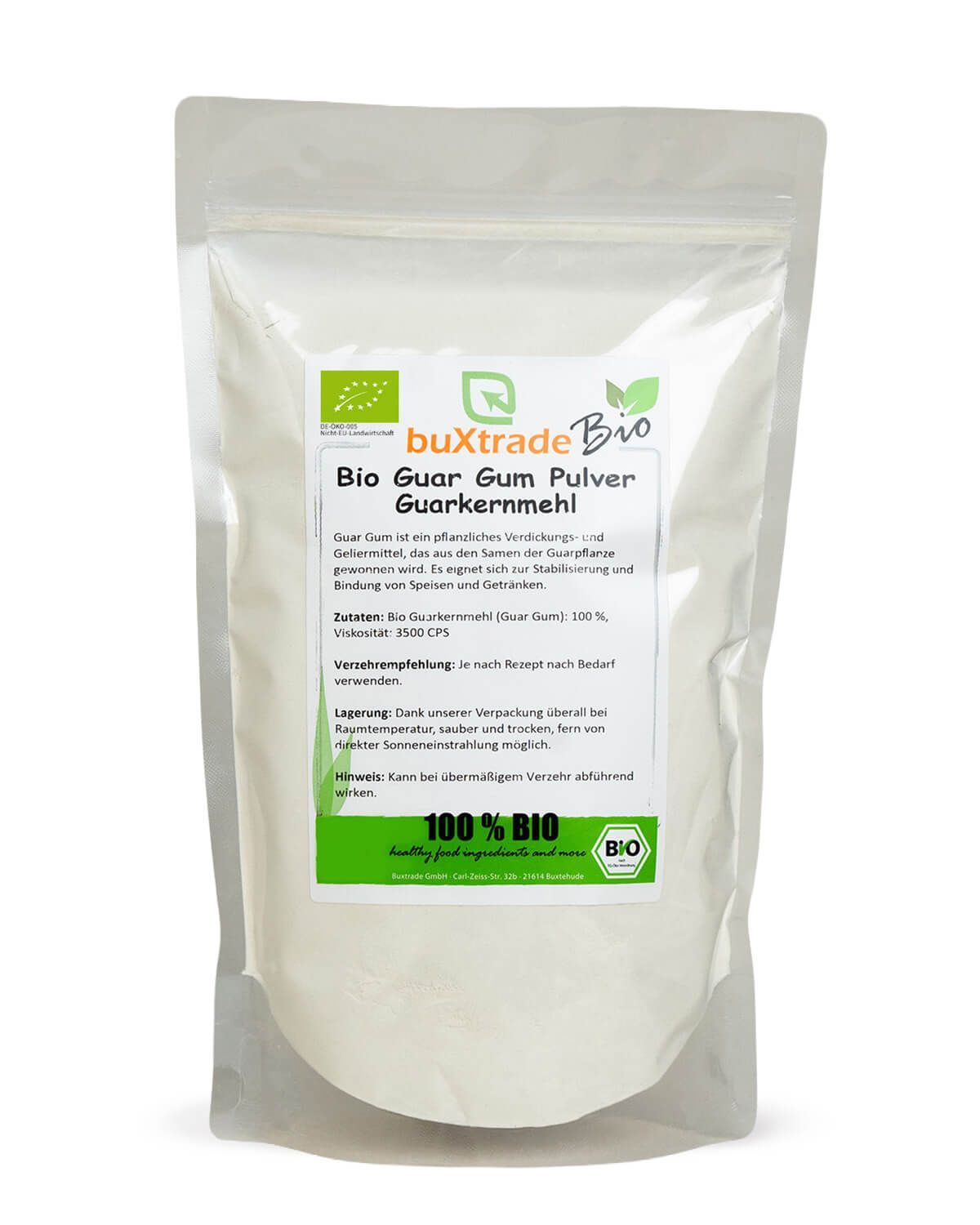 Verpackung von buXtrade Bio Guar Gum Pulver.