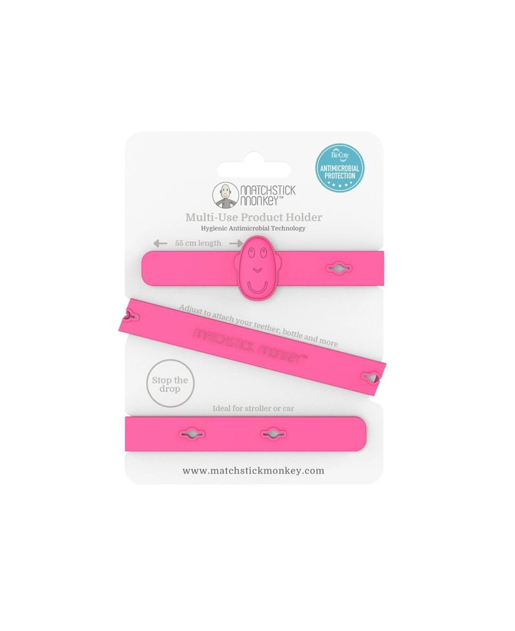 Matchstick Monkey Multi Produkt Halteband zur Befestigung an Kinderwagen, Autositz oder Hochstuhl