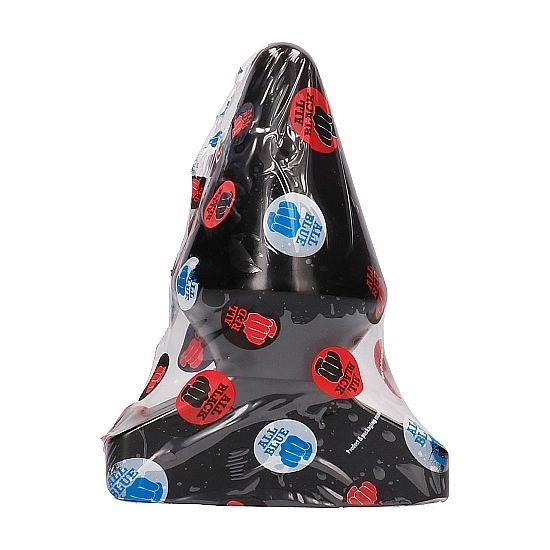 Kegelförmiger Analplug, schwarz, in Folie verpackt. Auf der Folie befinden sich Aufkleber mit dem Schriftzug "ALL BLACK".