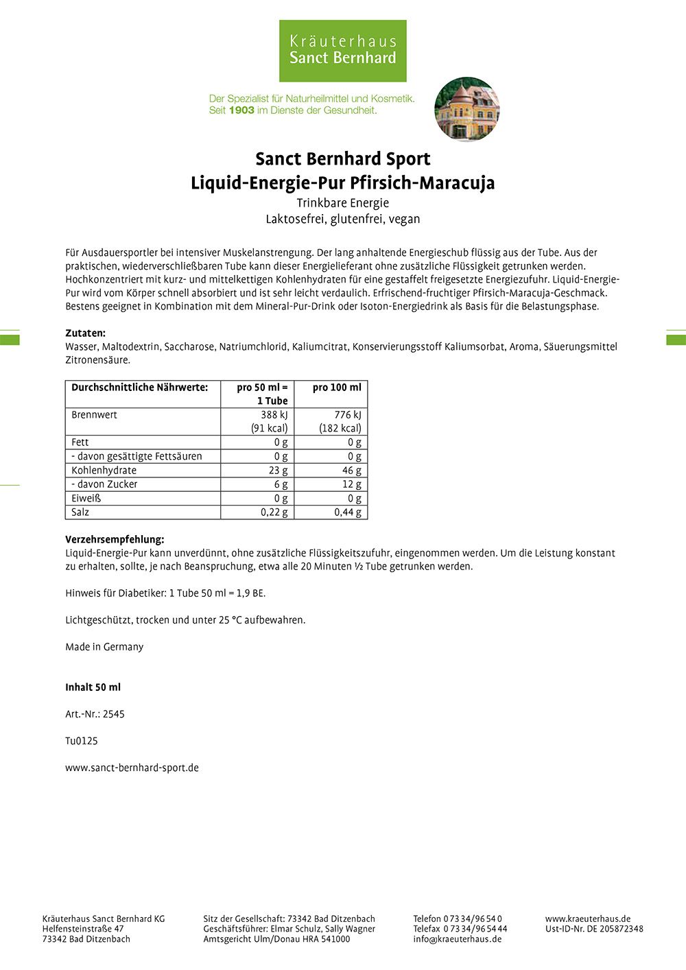 Produktinformationen für LIQUID-Energie-Pur Pfirsich-Maracuja, Trinkbare Energie in Tuben.