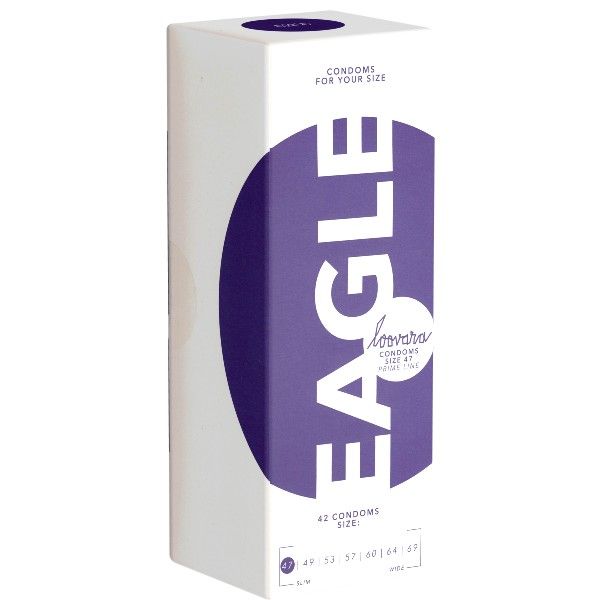 Loovara Kondompackung 'Eagle' Größe 42, mit Größenangaben.