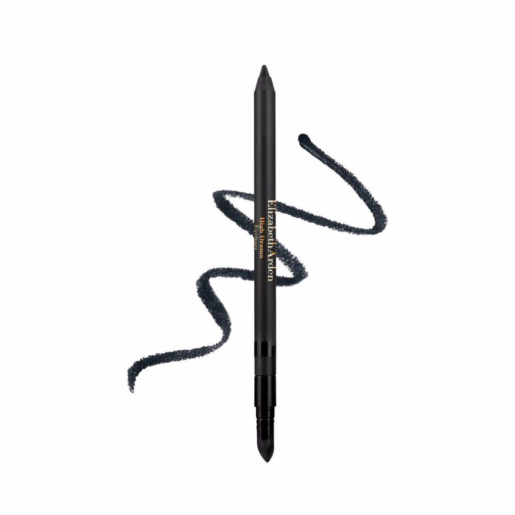 Schwarzer Eyeliner und Strich. Aufschrift: Elizabeth Arden High Drama. Schwarzer Eyeliner und Strich.