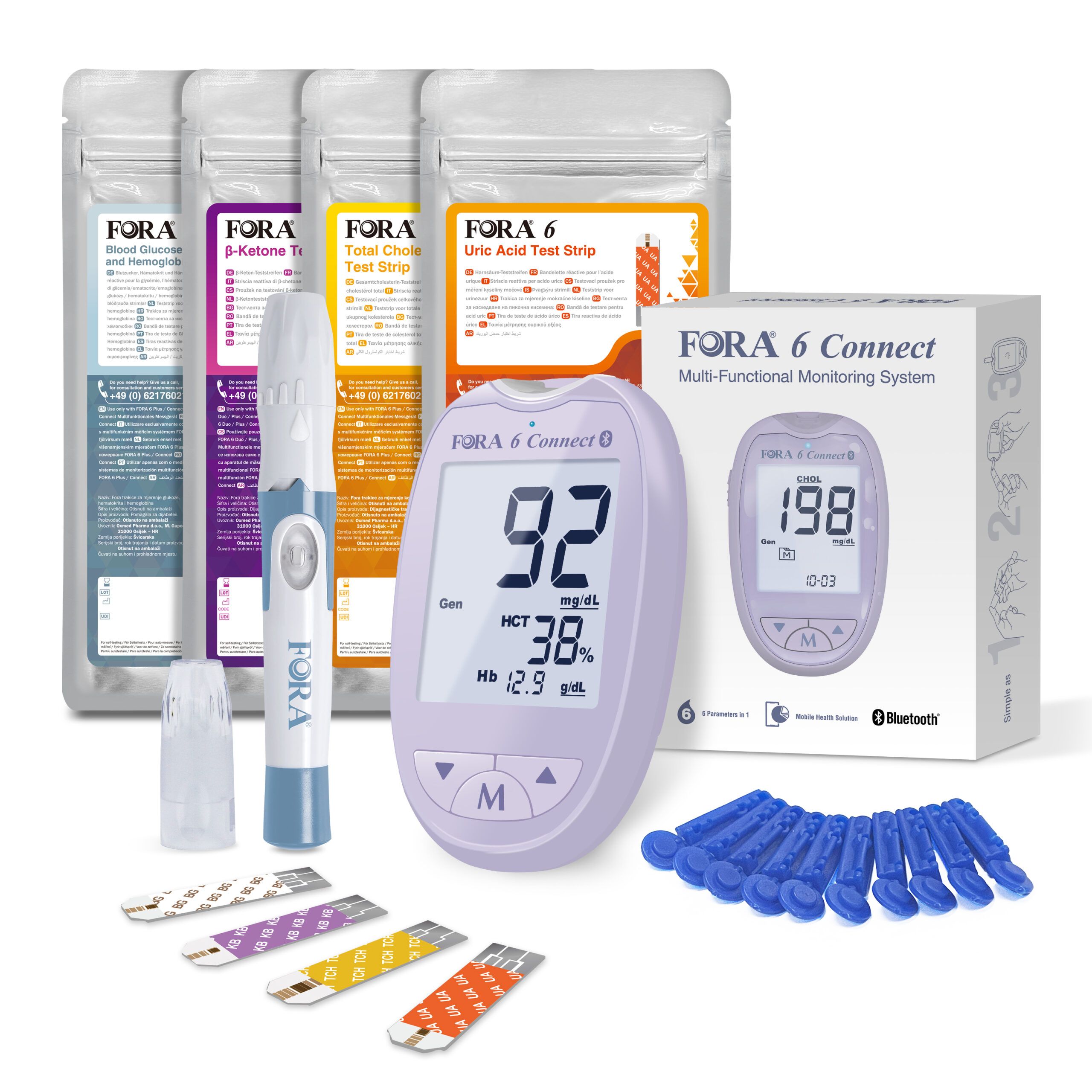 FORA 6 Connect 6-in-1 Starter-Kit - Special Edition (Lila) - mg/dl