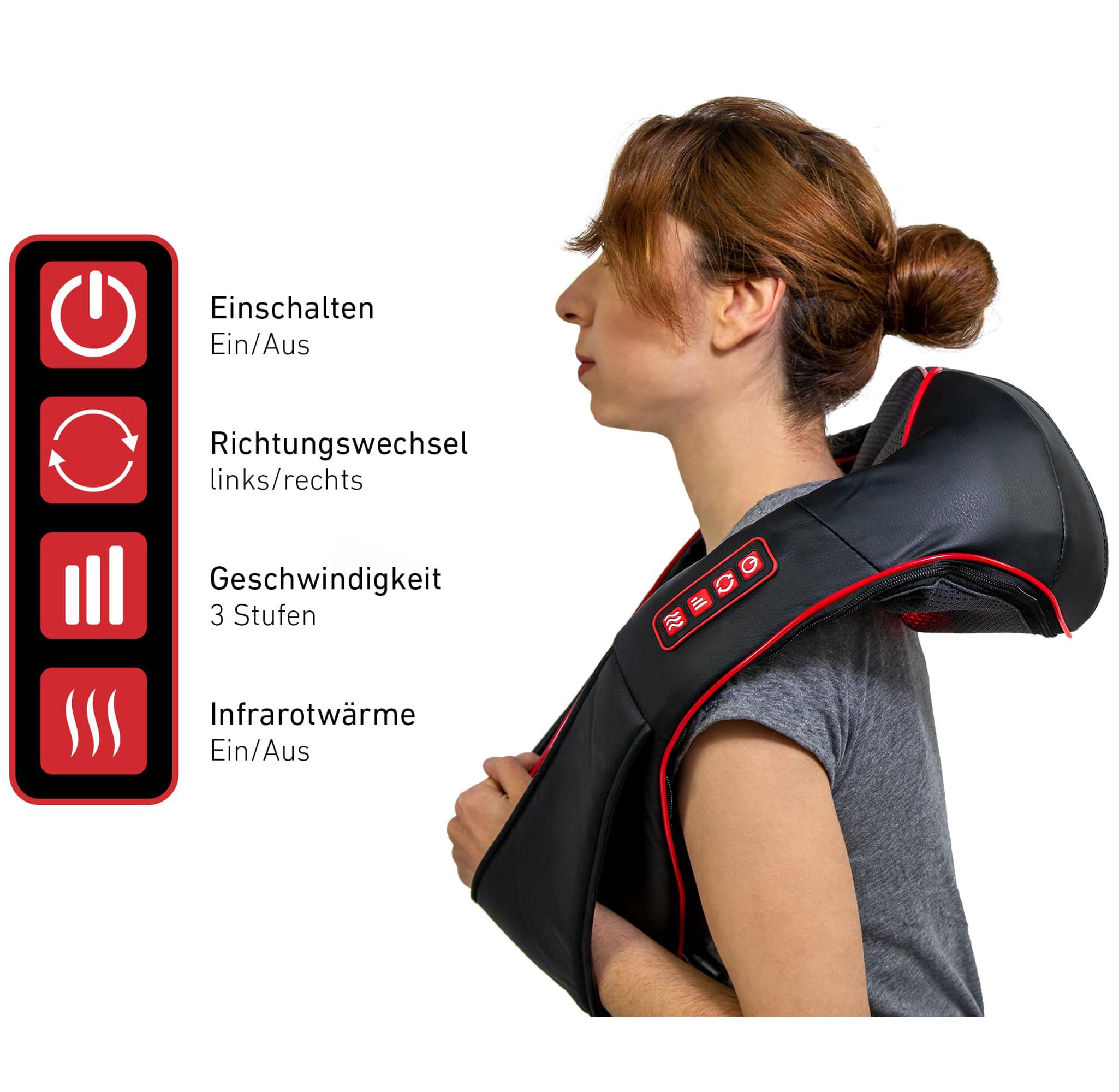 axion® kabelloses Shiatsu-Massagegerät für Nacken, mit Infrarot-Wärmefunktion, Nackenmassage