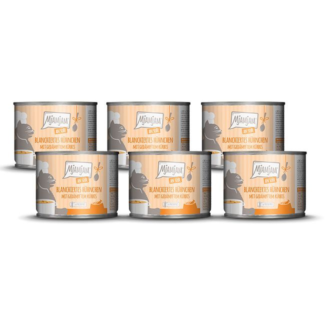 MjAMjAM – blanchiertes Hühnchen mit gedämpftem Kürbis an Soße 6x185 g Futter