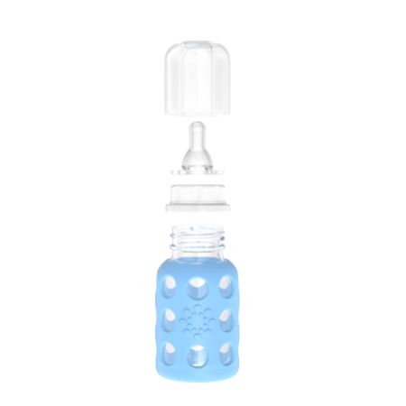 Baby Glas-Trinkflasche 120ml, inkl. Silikonsauger Gr. 1 (0-3 Monate), sky