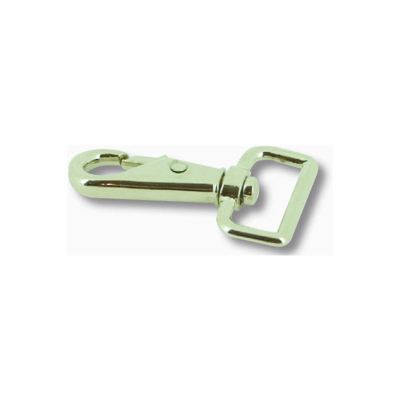 Karabinerhaken aus Metall. Mit Haken und rechteckiger Öse. Glänzende Oberfläche.