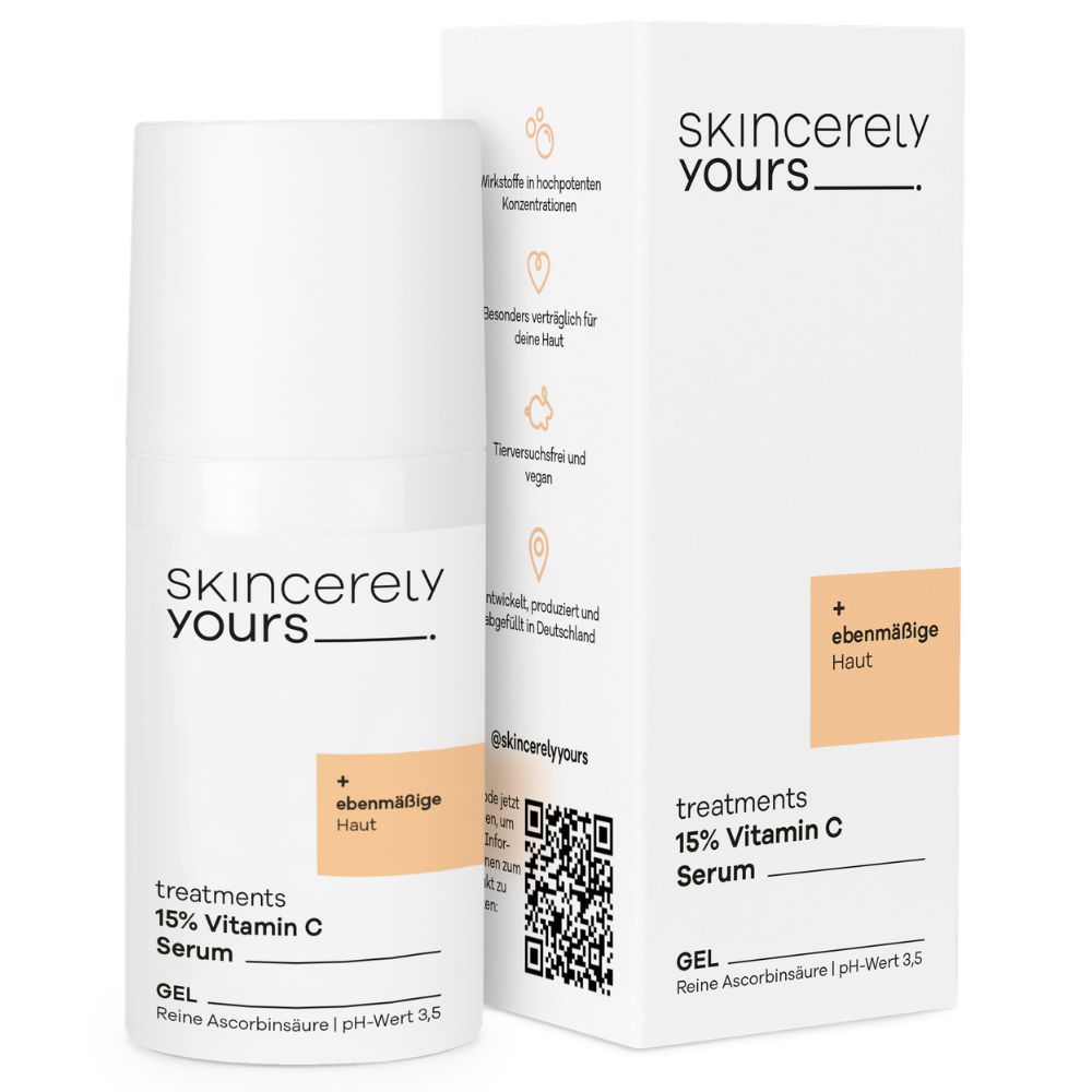 Skincerely Yours 15% Vitamin C Serum Spender und Faltschachtel.
