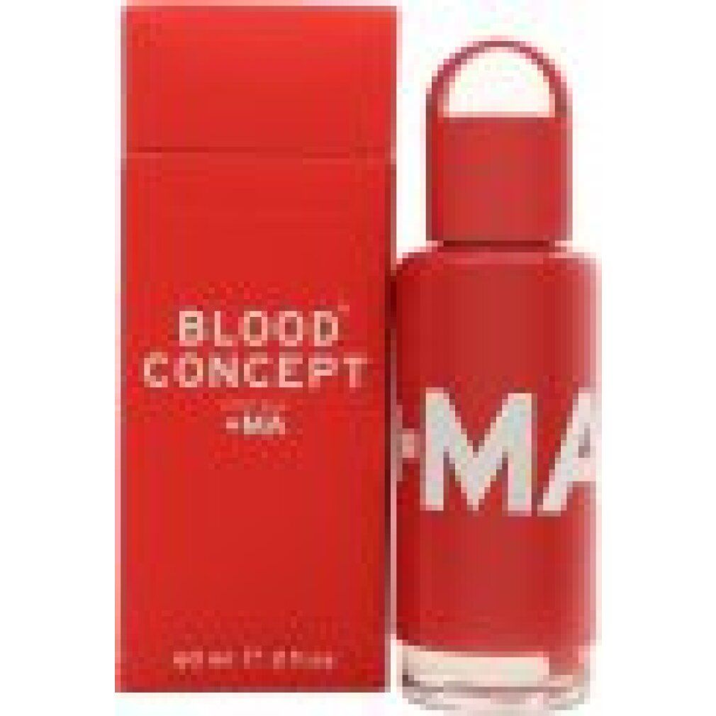 Rote Schachtel und Flasche. Auf der Schachtel steht 'BLOOD CONCEPT -MA'. Flasche mit '+MA'.