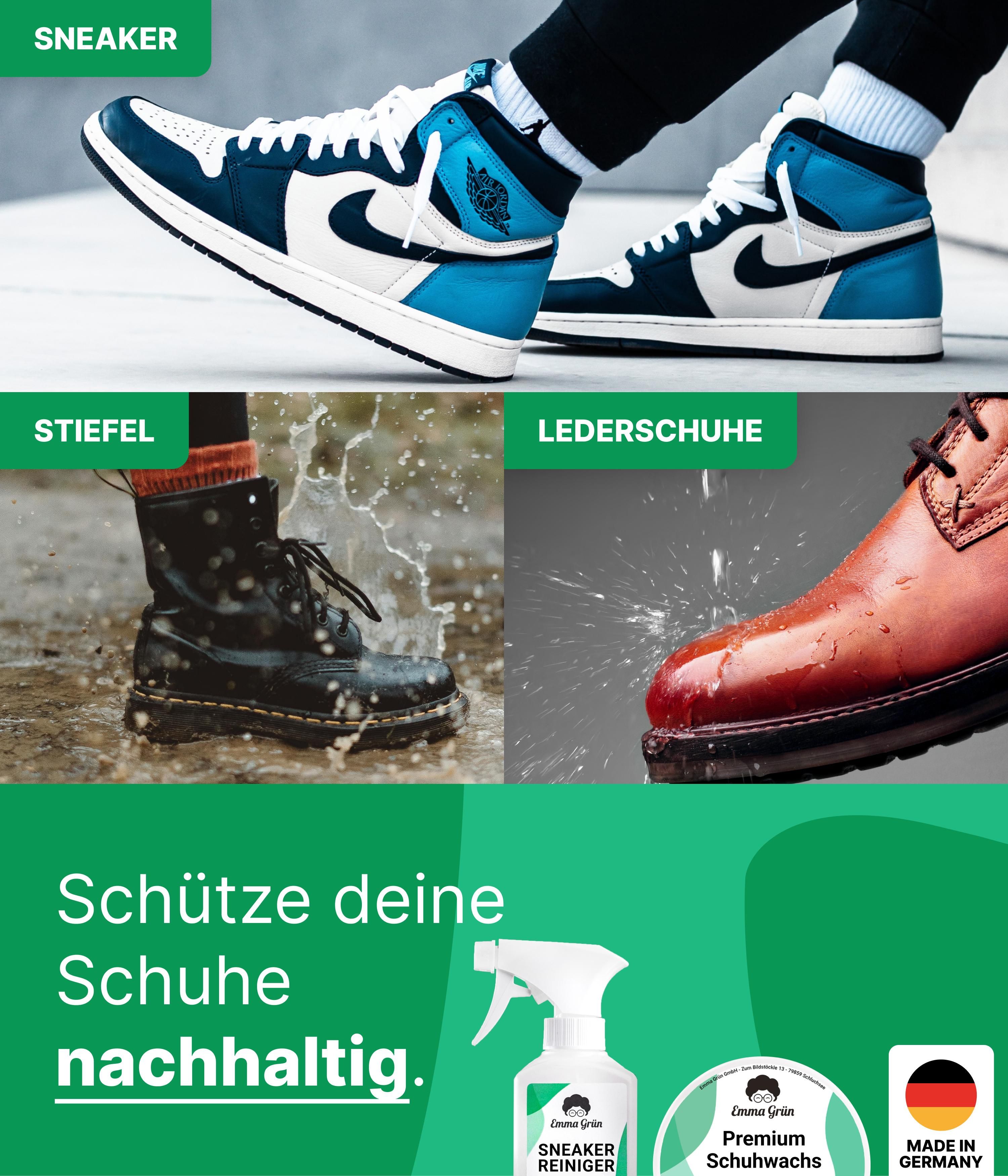 Emma Grün® Sneaker-Reinigungsset mit Putzmittel & Premium Schuhwachs inkl. Schwamm & Schuhbürste
