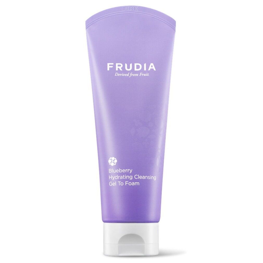 Lila Tube mit weißem Klappdeckel. Enthält Frudia Blueberry Hydrating Cleansing Gel To Foam.