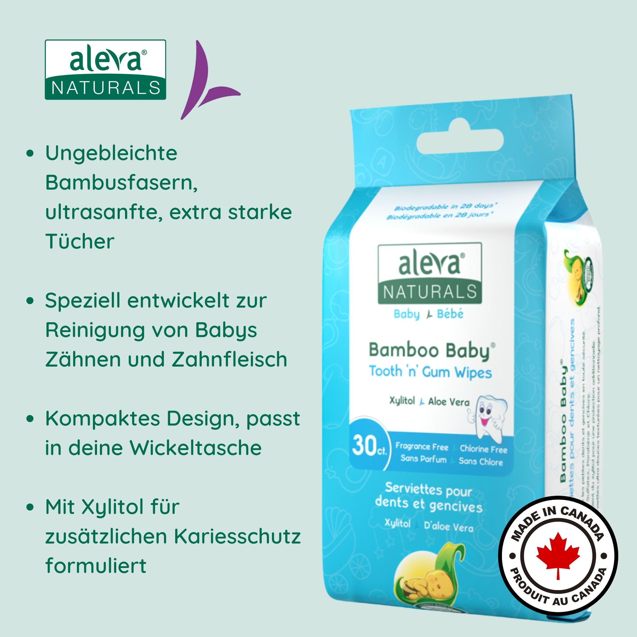 Aleva Naturals Bamboo Baby Feuchttücher für die Reinigung von Zähnen & Zahnfleisch