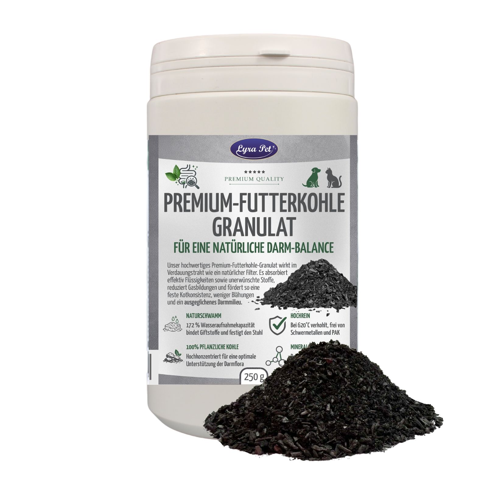 Lyra Pet® Premium-Futterkohle Pflanzenkohle Granulat für Hunde und Katzen 0,25 kg Nicht relevant