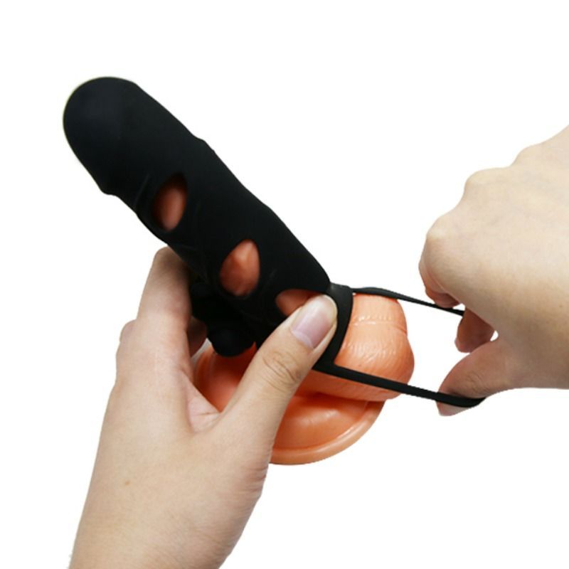 Schwarzer Silikon-Cockring mit Aussparungen und einem elastischen Band.