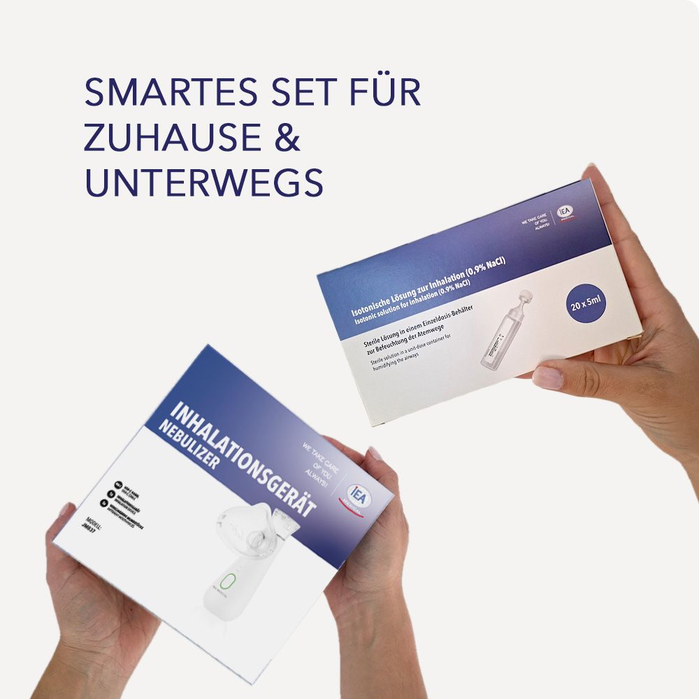 IEA Medical Inhalationsgerät und Kochsalzlösung, für Zuhause und unterwegs.