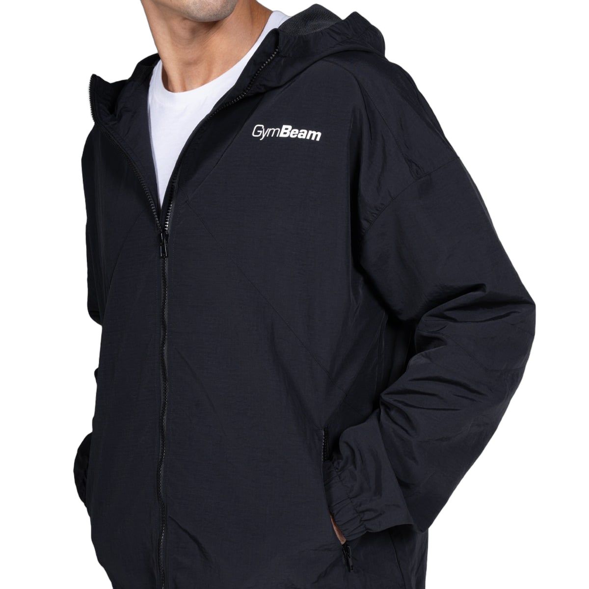 GymBeam Jacke Herren loose mit Kapuze und Reißverschluss in Schwarz