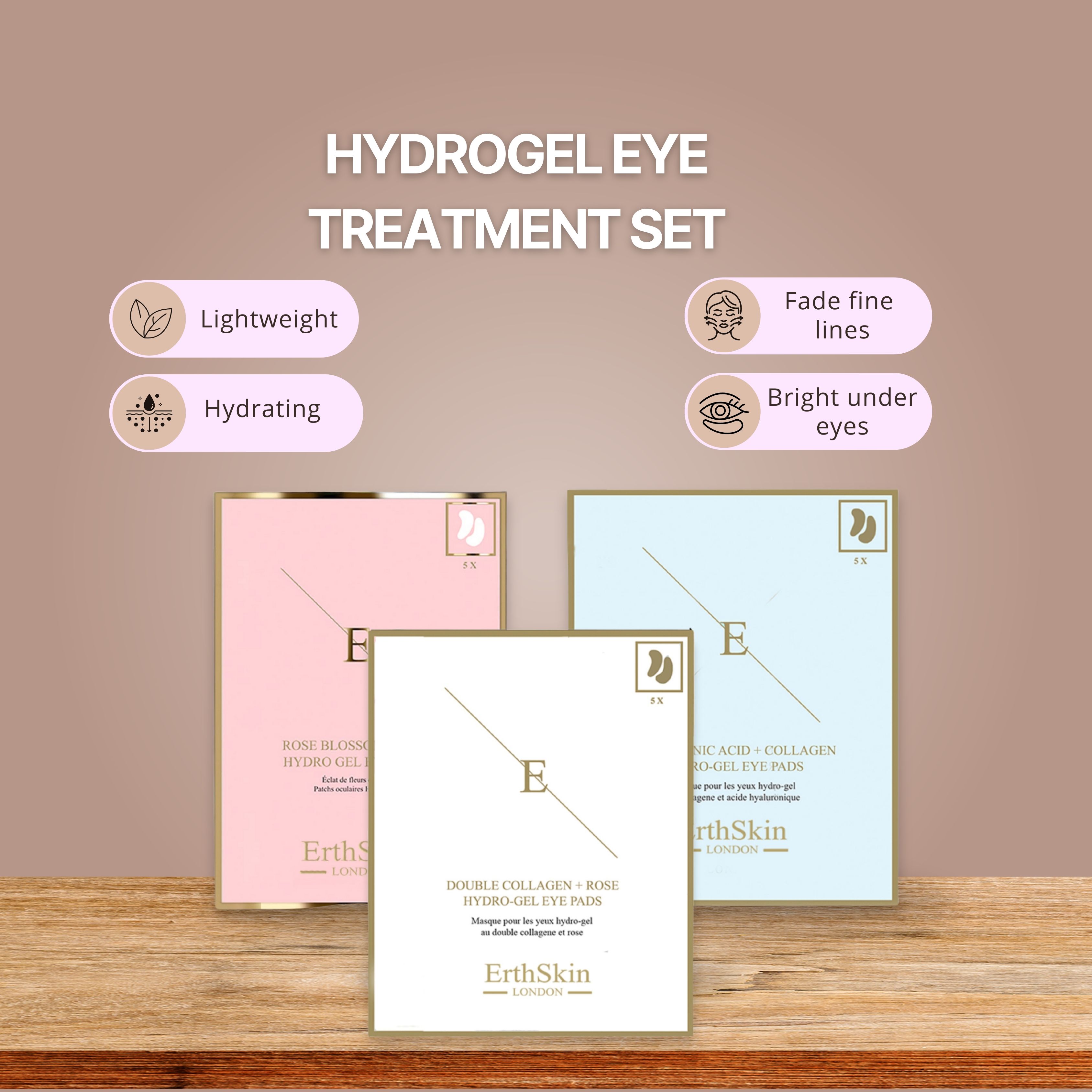 ErthSkin London Rosenblüten Augenpads + Doppelkollagen Augenpads + Hydrogel Augenpads set