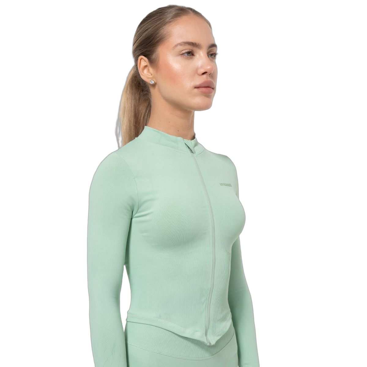 GymBeam Sport-Top Damen Slim-Fit Langarm mit Reißverschluss Pistachio