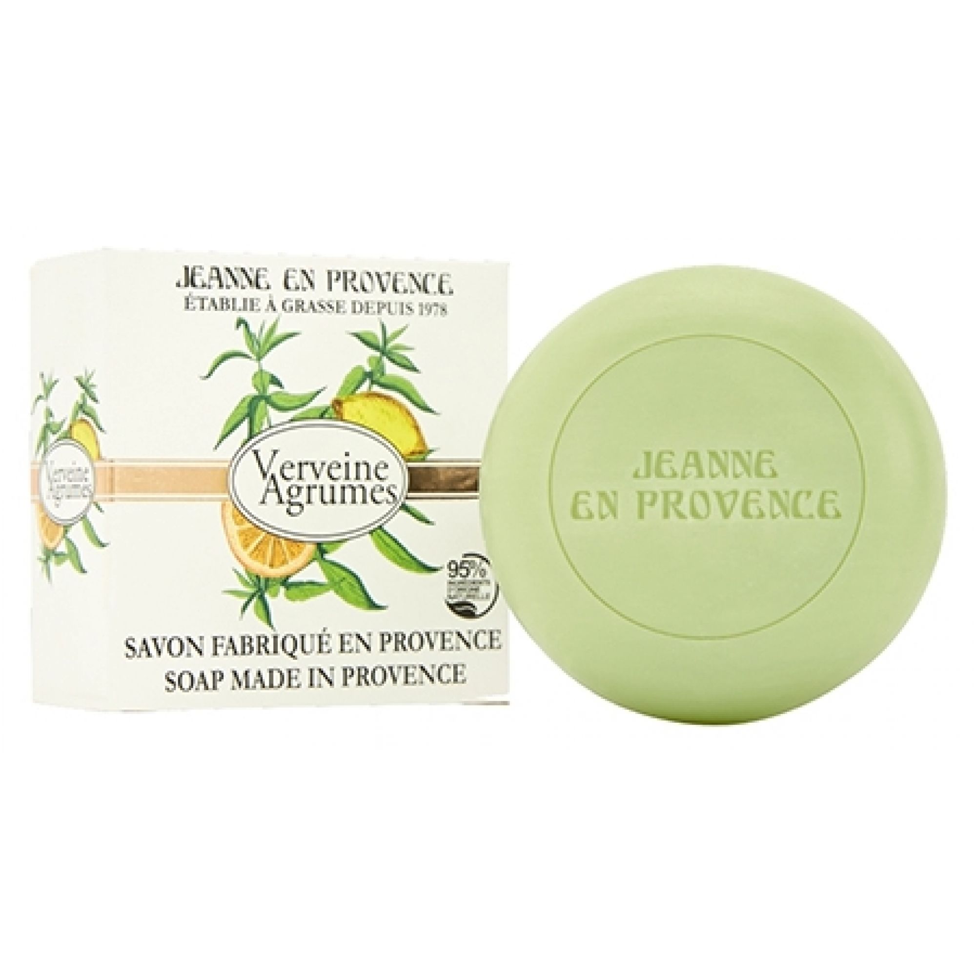 Jeanne en Provence Feste Seife Zitronenverbene Zitrusfrüchte 7,4x3,3x7,4 cm