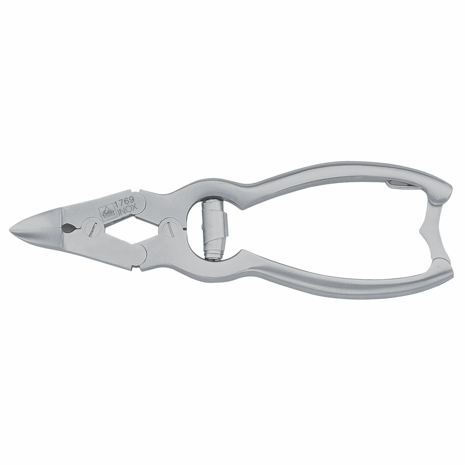 Nagelzange aus Edelstahl mit Doppelgelenk und mattierter Oberfläche. Marke: ERBE Solingen. Länge: 16 cm.