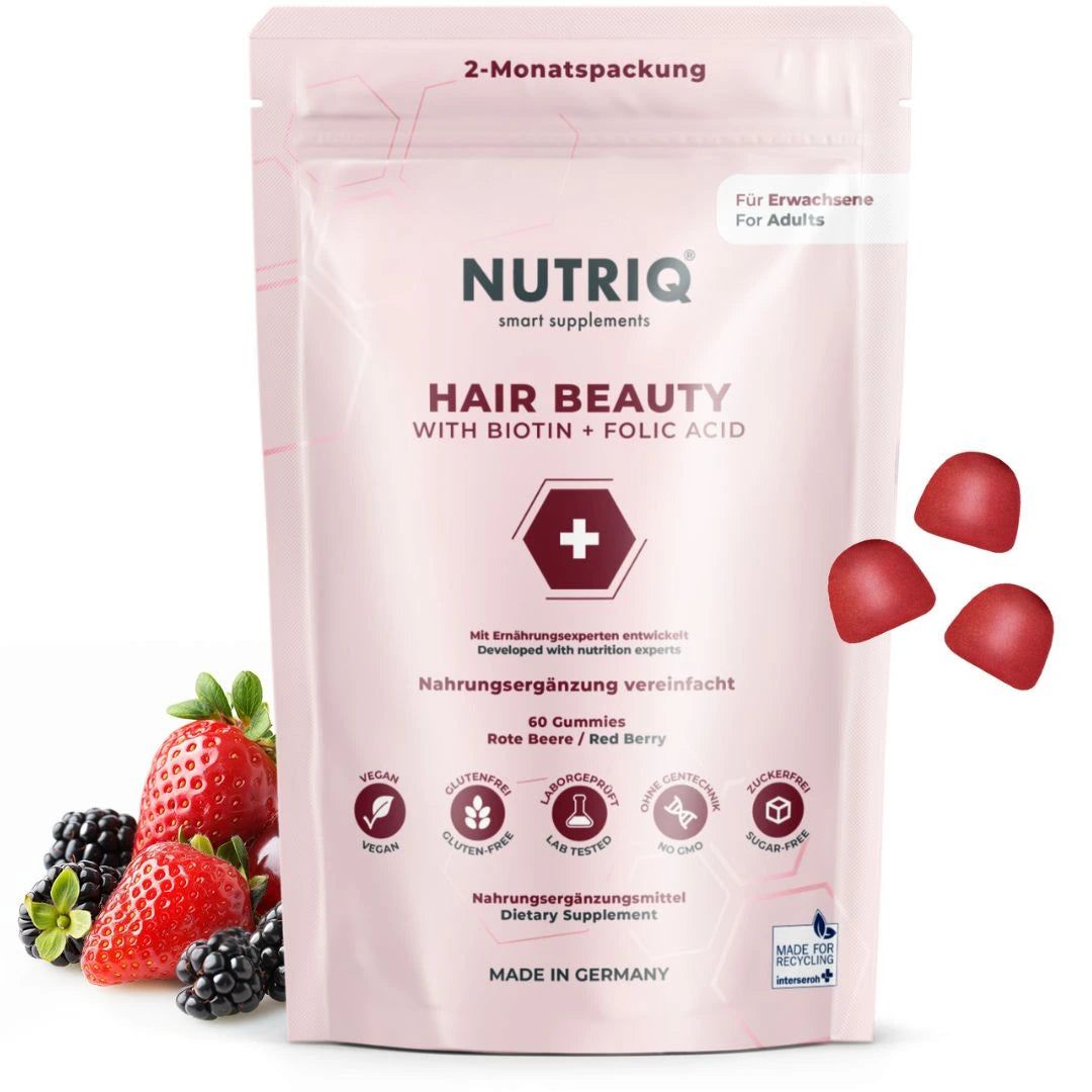 Nutriq Hair Beauty Premium Biotin Gummies, 2 Monate, Haar Vitamine mit Zink, vegan, zuckerfrei 60 St
