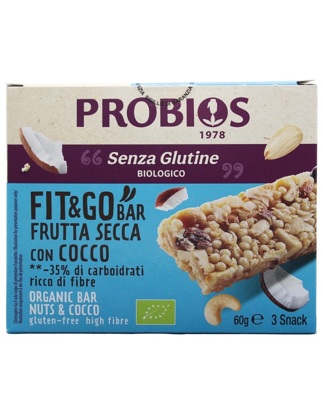 BARRETTA CON  FRUTTA SECCA E COCCO FIT&GO - Probios