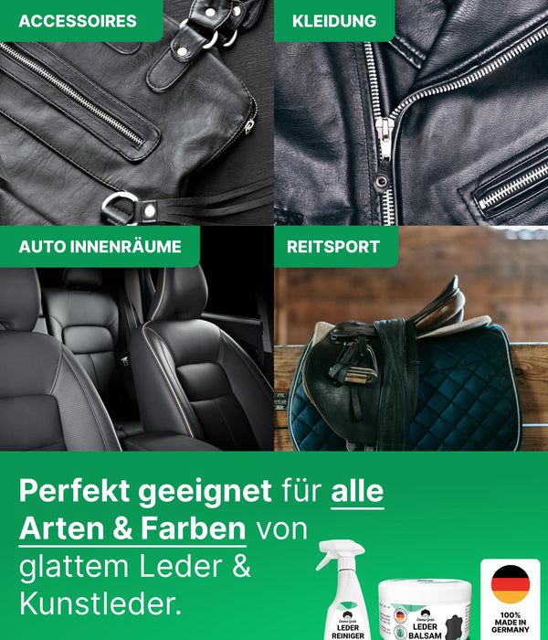 Emma Grün® Lederjacke pflegen Set mit Reiniger & Balsam