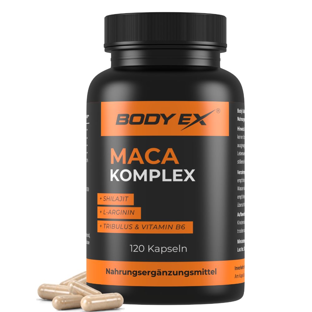 Body Ex® Maca Komplex mit 20:1, Tribulus terrestris, Shilajit, L-Arginin & Vitamin B6 92 g Kapseln