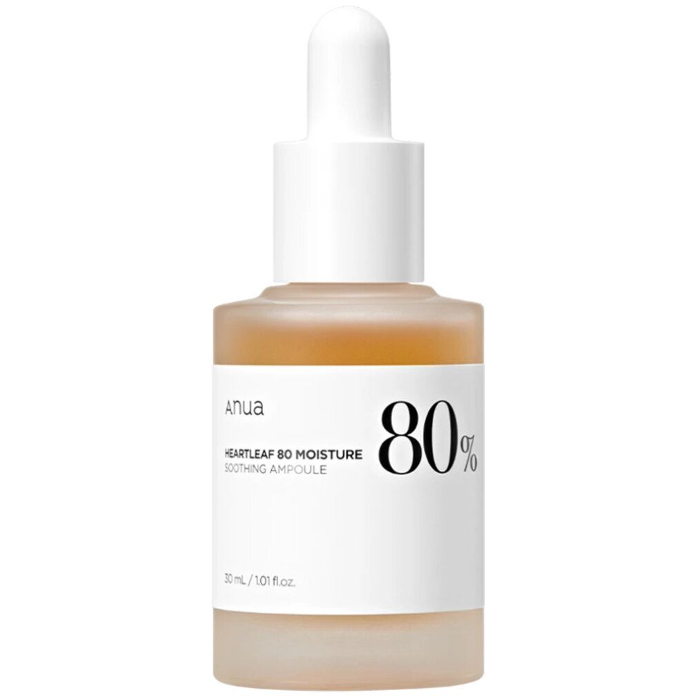 ANUA Heartleaf 80% Ampoule Serum Flasche mit Pipette, weiße Pipettenkappe.