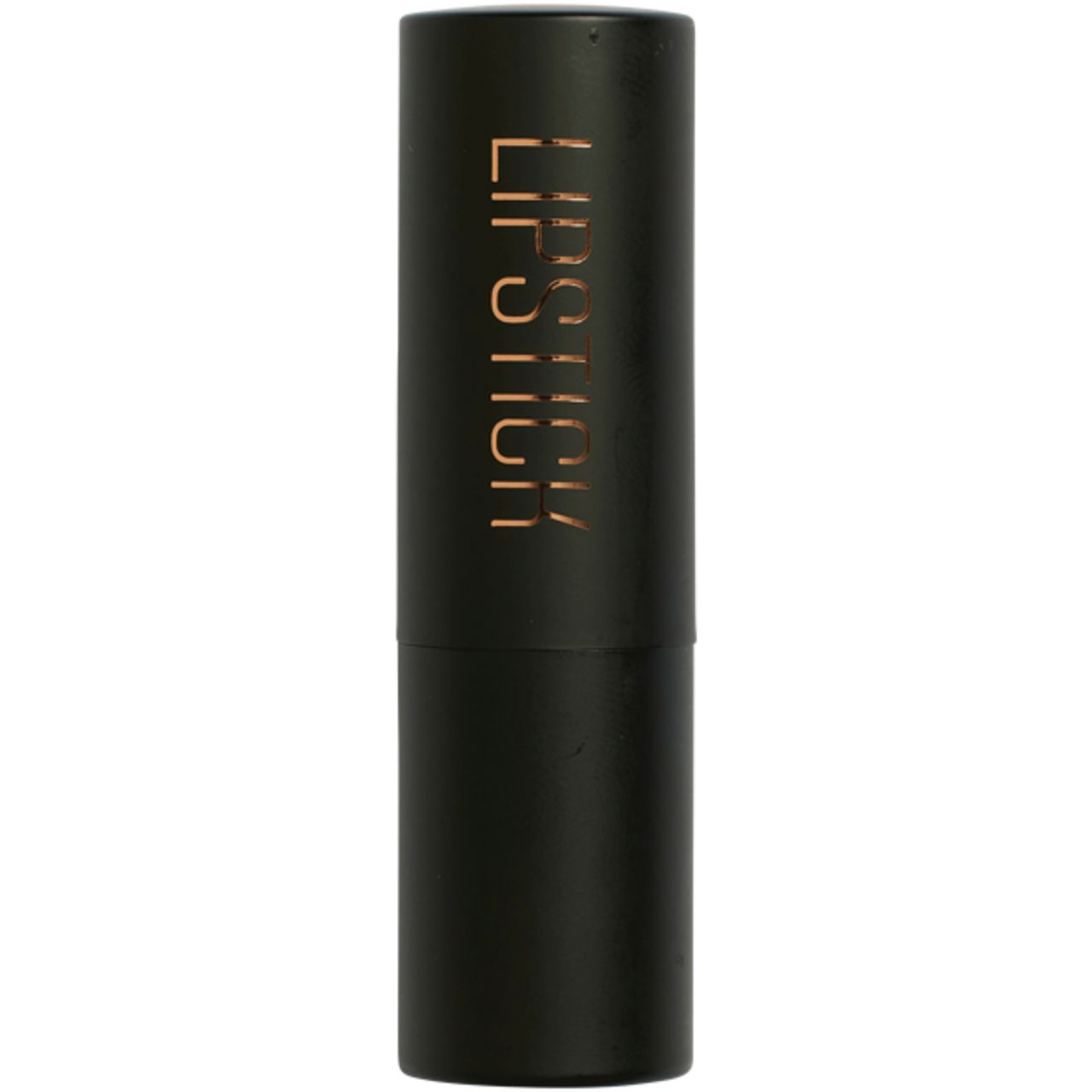 Schwarze Lippenstifthülse mit goldfarbenem Schriftzug 'Lipstick'.