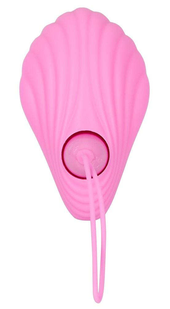 Rosa Vibrator. Muschelförmig. Mit Schlaufe. Keine weiteren Details.