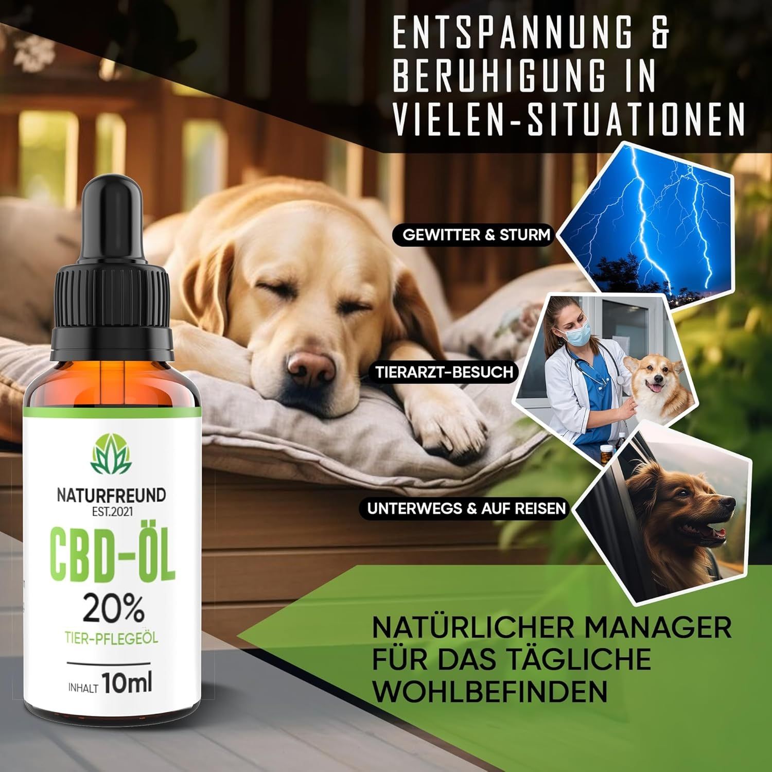 NATURFREUND® Premium CBD Öl 20% für Hunde & Katzen Hanföl